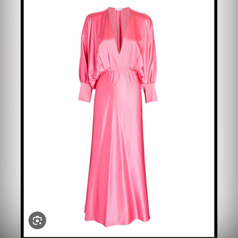 Nwt Geraldine Lala Pink Silk Draped Kaftan Sleeve Maxi Dress Sz XS